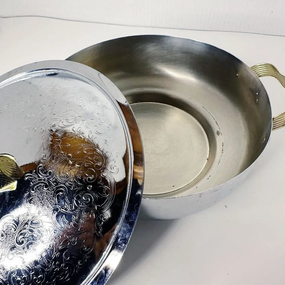 Vintage Nasco Hammered Aluminum Casserole‎ Cover/Carrier with Lid Serving Dish